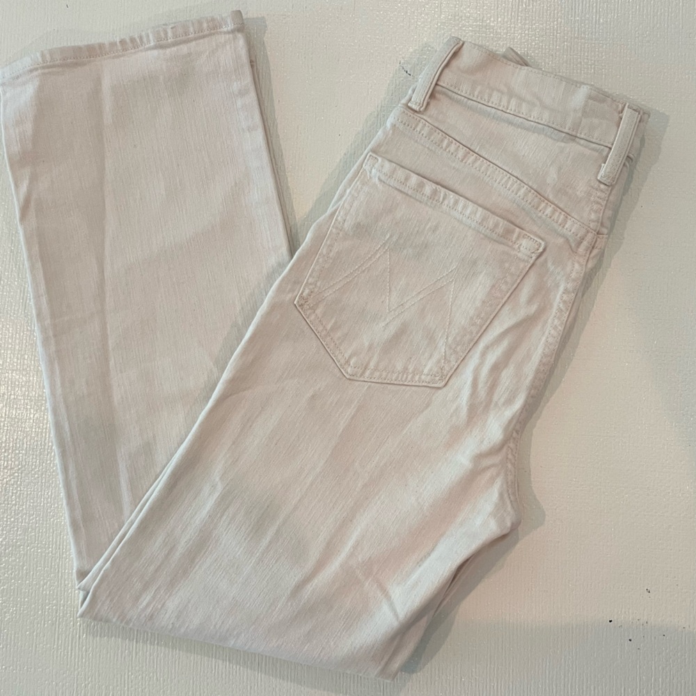 Mother The Bee’s Knees Rambler zip ankle ivory jeans.